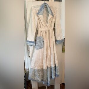 Antique Chenille robe dressing gown,Textured Blue & White Maxi Duster